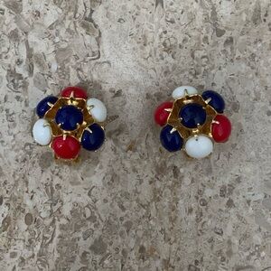 Vintage Red,White,and,Blue Gold Clip On Earrings
